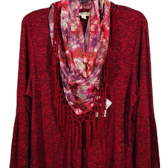 Style & Co. Women's Red Long Sleeve Marled Scarf Top - Picture 4 of 5